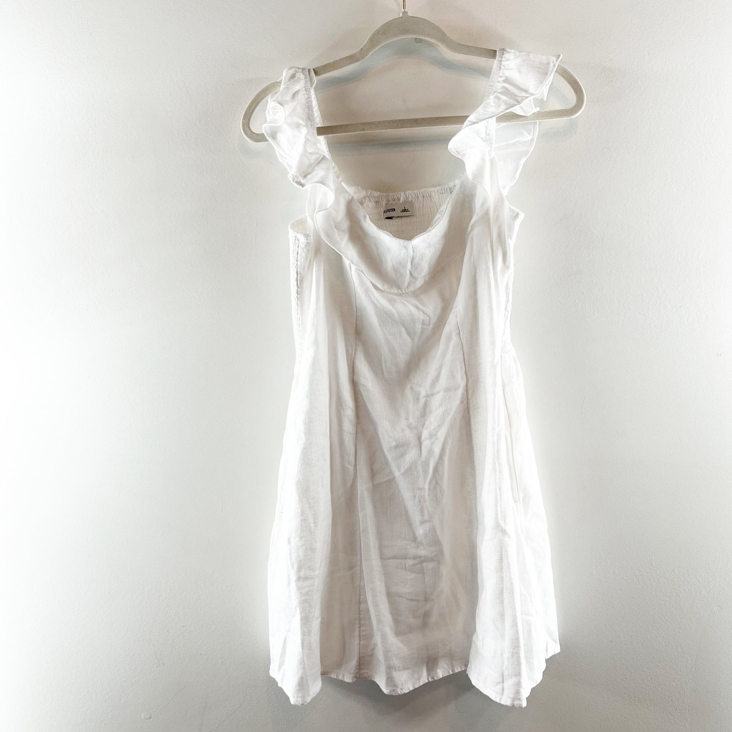 Hollister Ruffle Strap Lined Linen Blend Mini Dress White Large