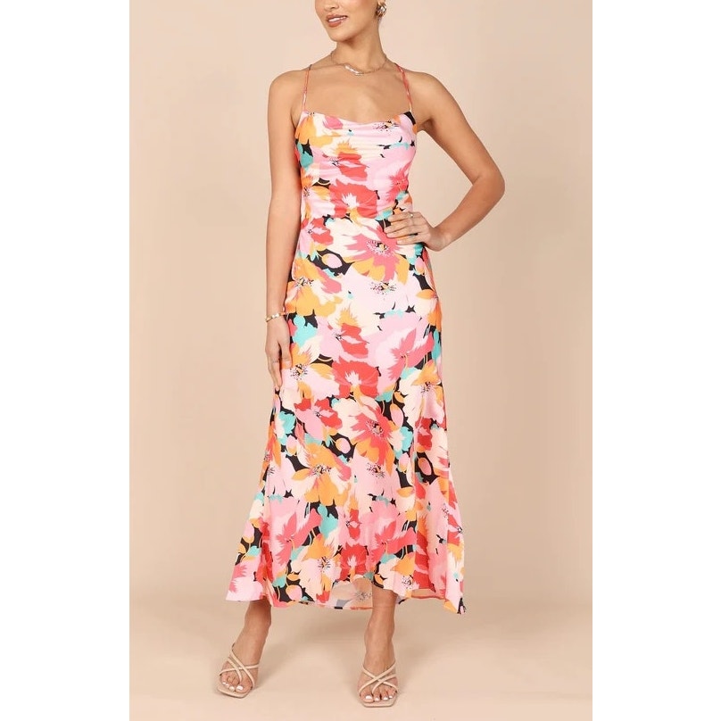 Petal + Pup Posse Floral Satin Midi Slip Dress Pink XS