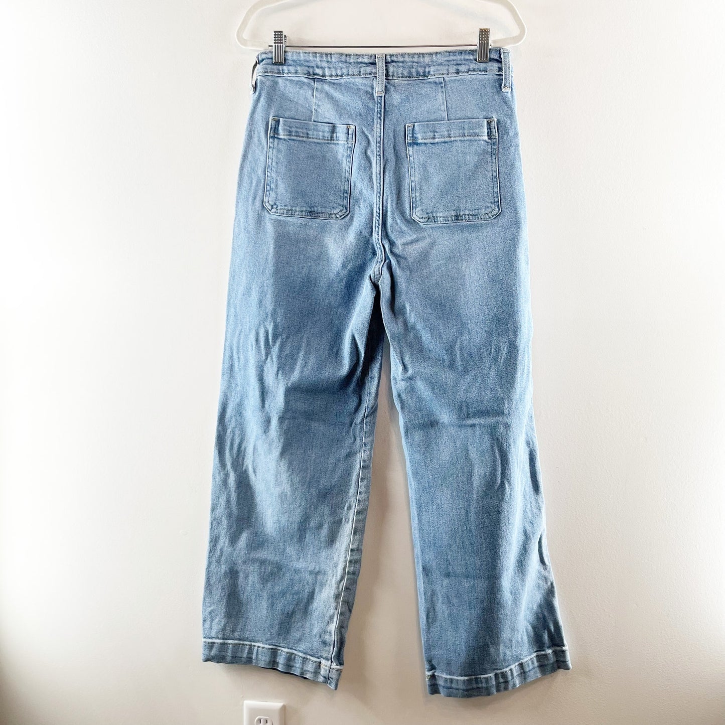 Old Navy Extra High Waisted Trouser Patch Pocket Wide Leg Jeans Blue 12