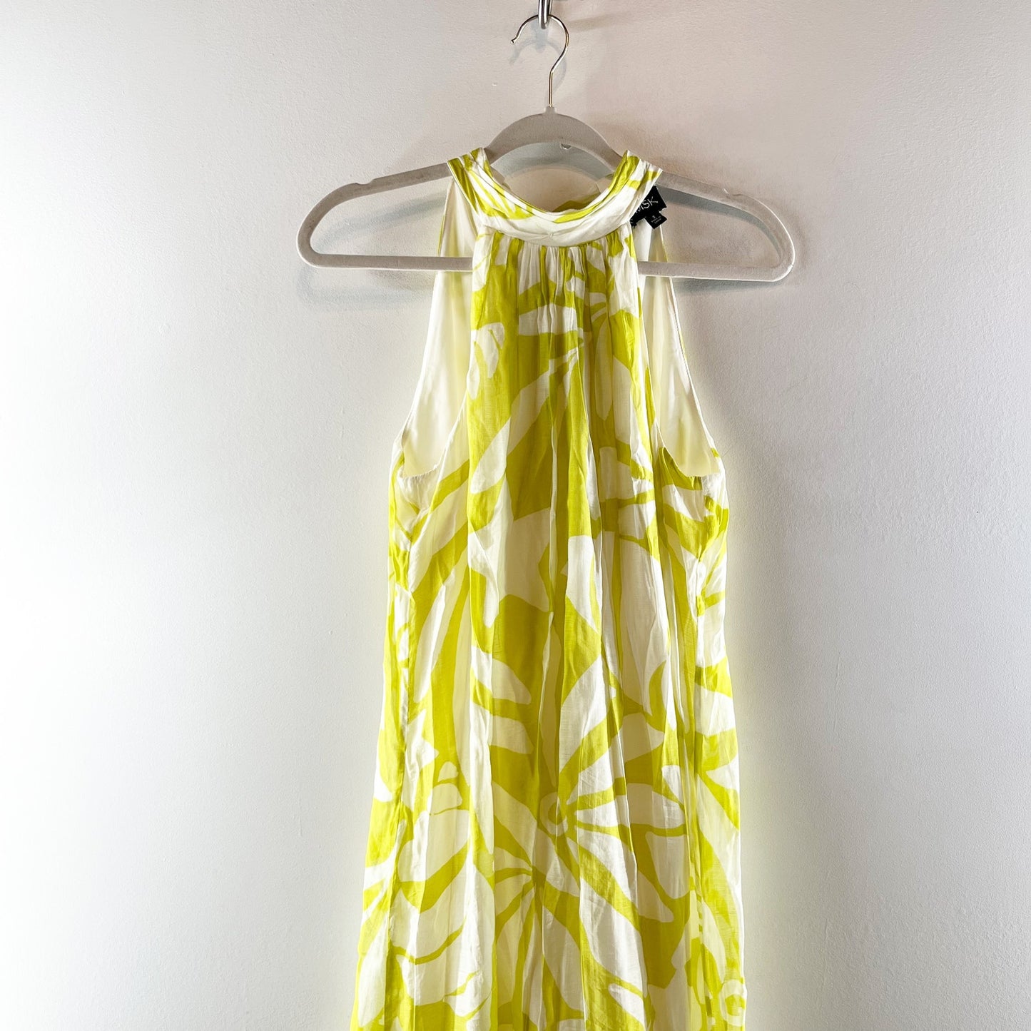 MSK Floral Tiered Halter Tie Back Maxi Sundress Chartreuse Green Small