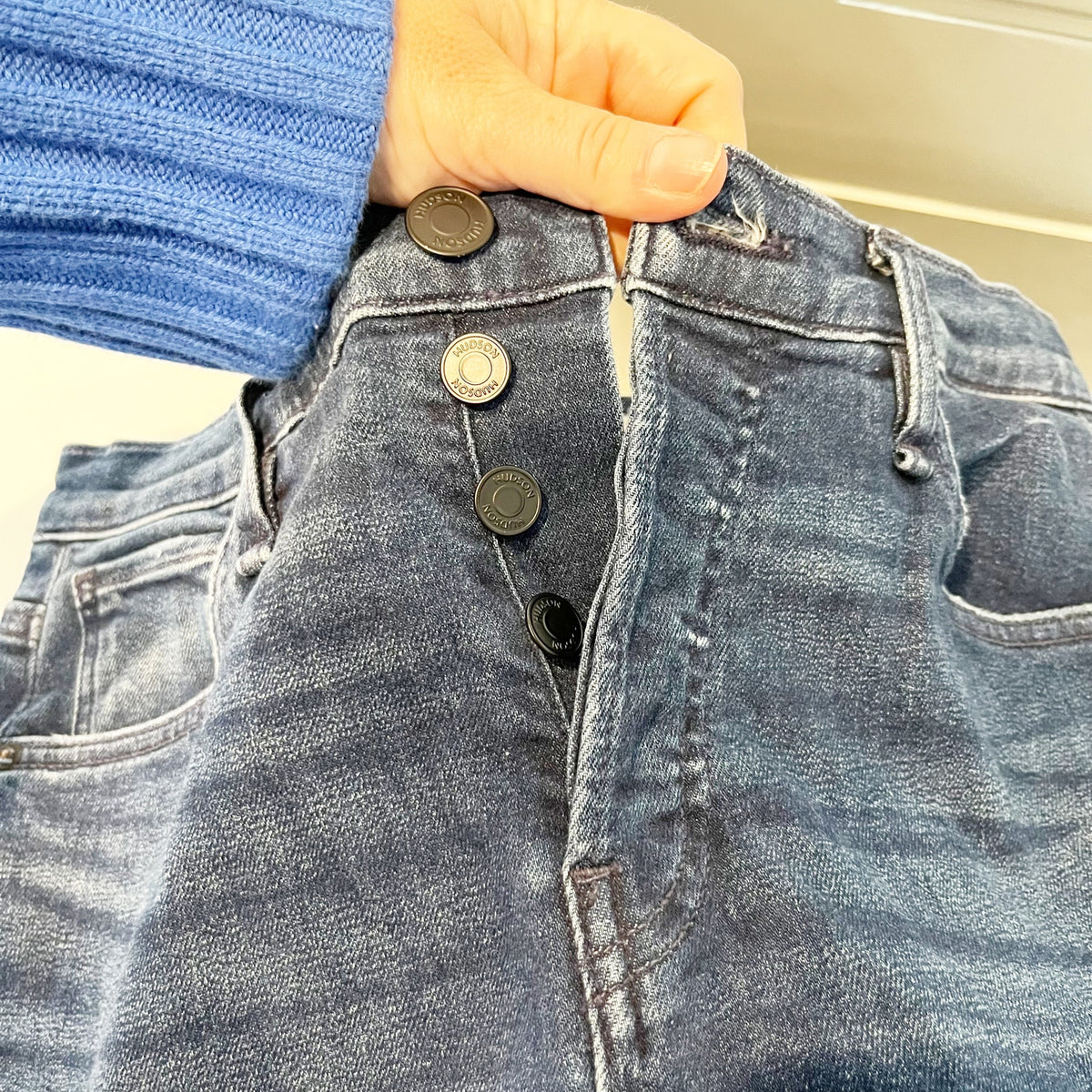 Hudson Rosie High Rise Wide Leg Button Fly Jeans Dark Wash Blue 27