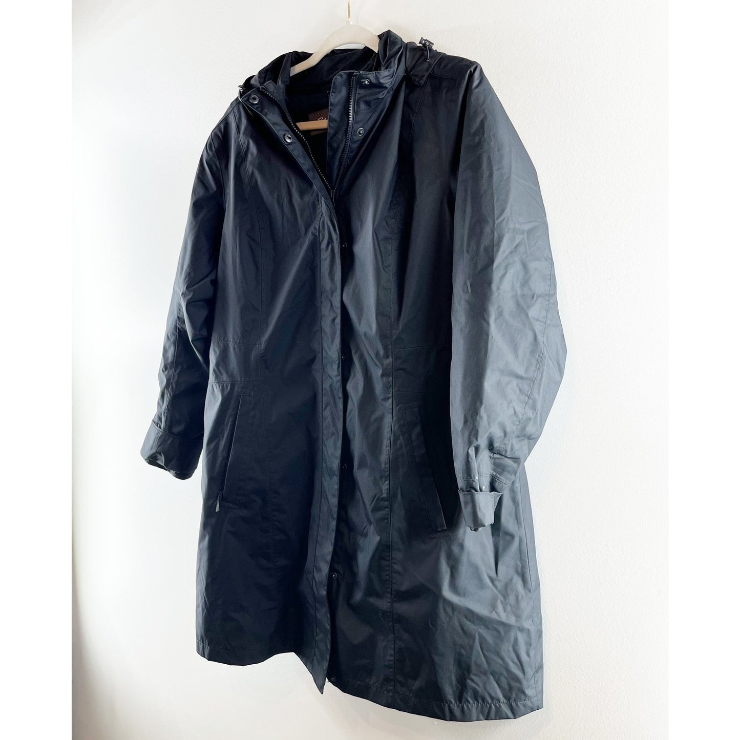 Eddie Bauer Long Sleeve Lined Full Zip Hooded Rain Coat Jacket Parka Black XL