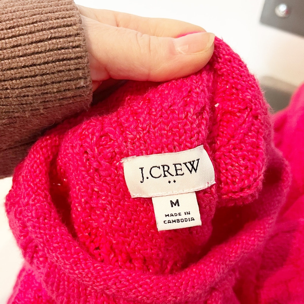 J. Crew Mockneck Cable Knit Cotton Pullover Sweater Pink Medium