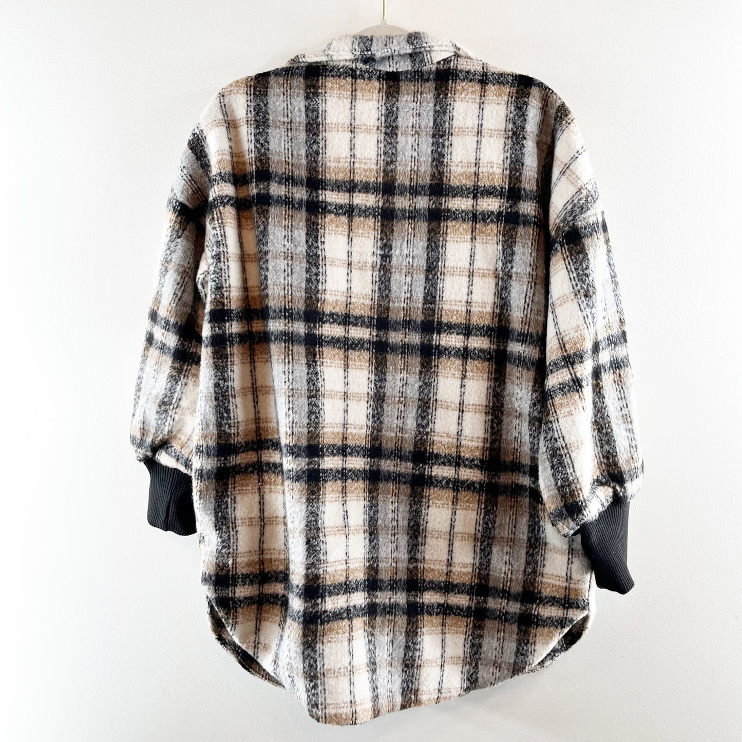 BB Dakota by Steve Madden Plaid Full Zip Times Coat Cream Black Small