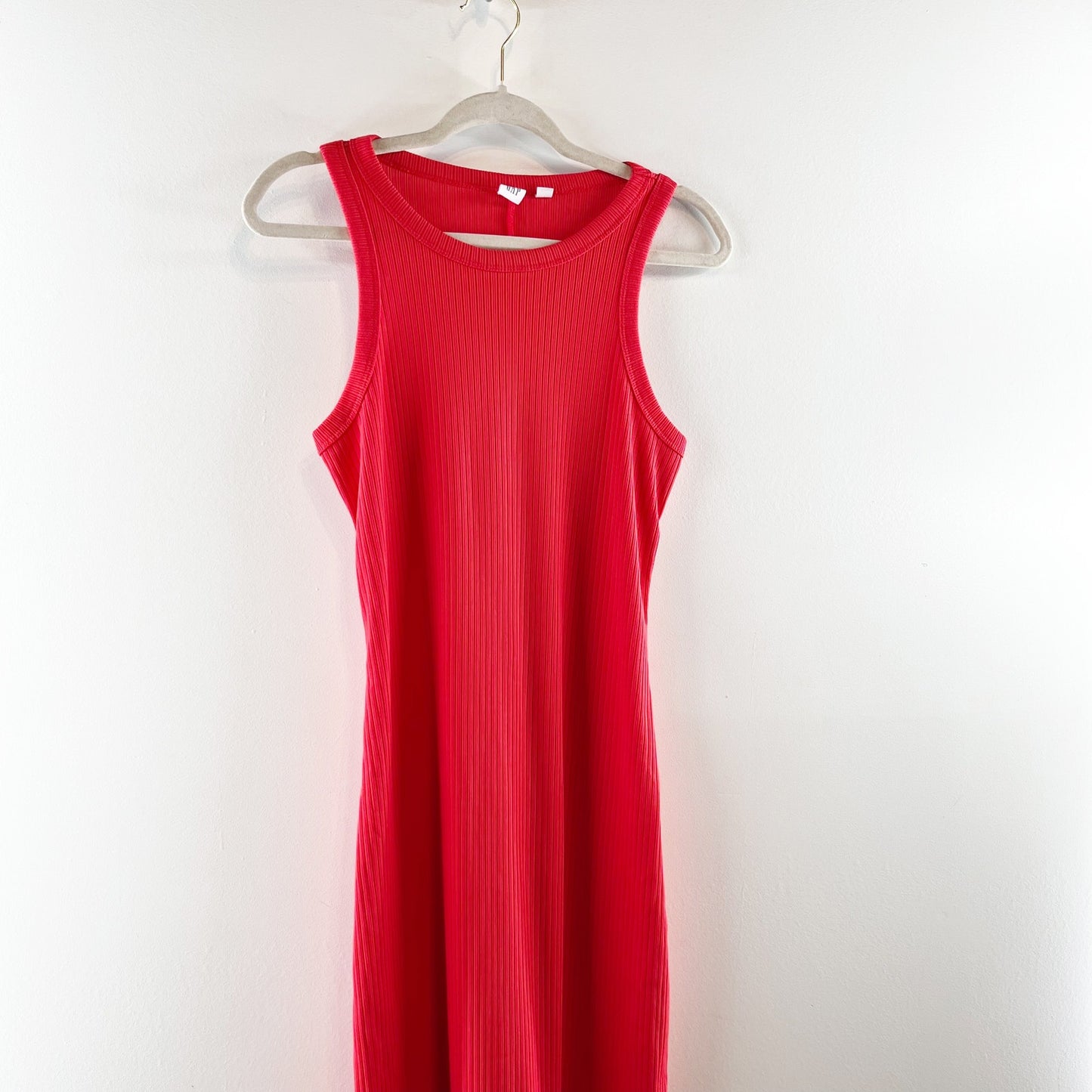 Gap Sleeveless Crewneck Straight Cut Fitted Ribbed Tank Midi Dress Red XS