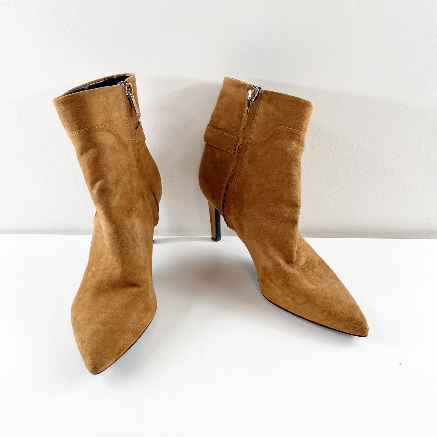 Calvin Klein Suede Pointed Toe Ankle Boots Booties Brown 7.5
