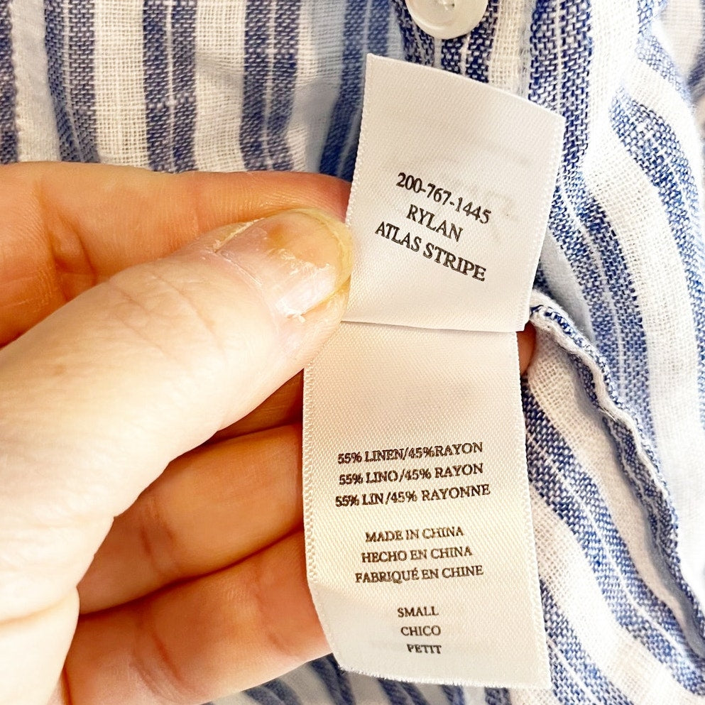Rails Rylan Button Up Striped Linen Blend Tie Front Shirt Atlas Stripe Blue S