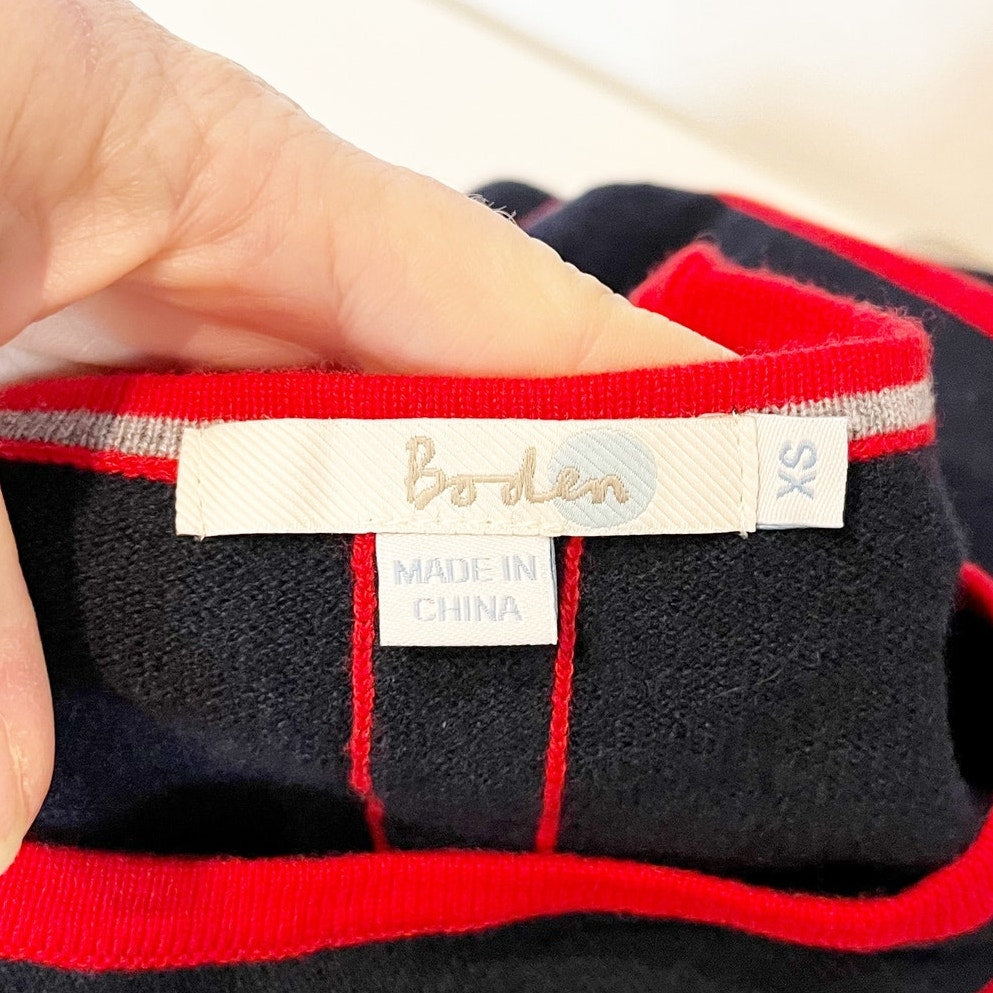 Boden Millie Striped 3/4 Sleeve Wool Blend Mini Shift Dress Red Navy Blue XS