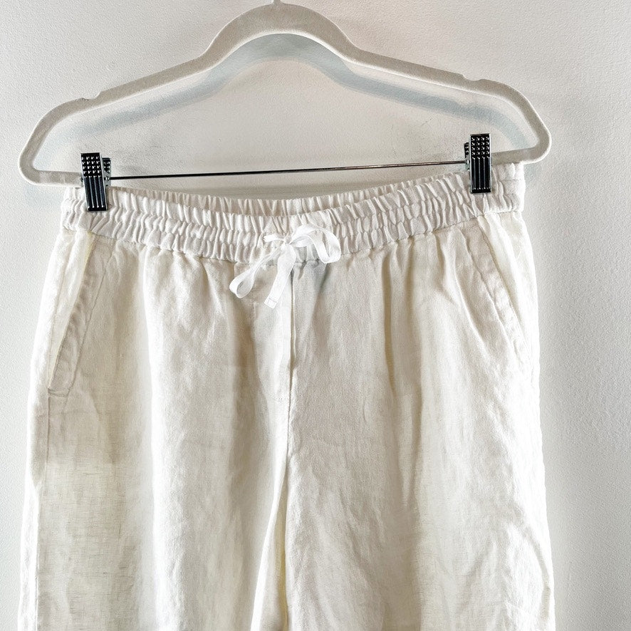 Talbots Washed 100% Linen High Rise Wide Leg Relaxed Cropped Pants White Small