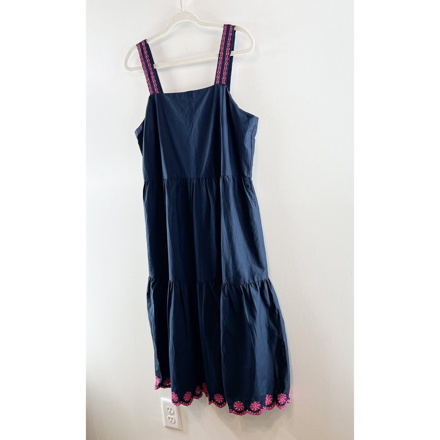 J. Crew Embroidered Floral Sleeveless Scalloped Midi Dress Navy Blue 12