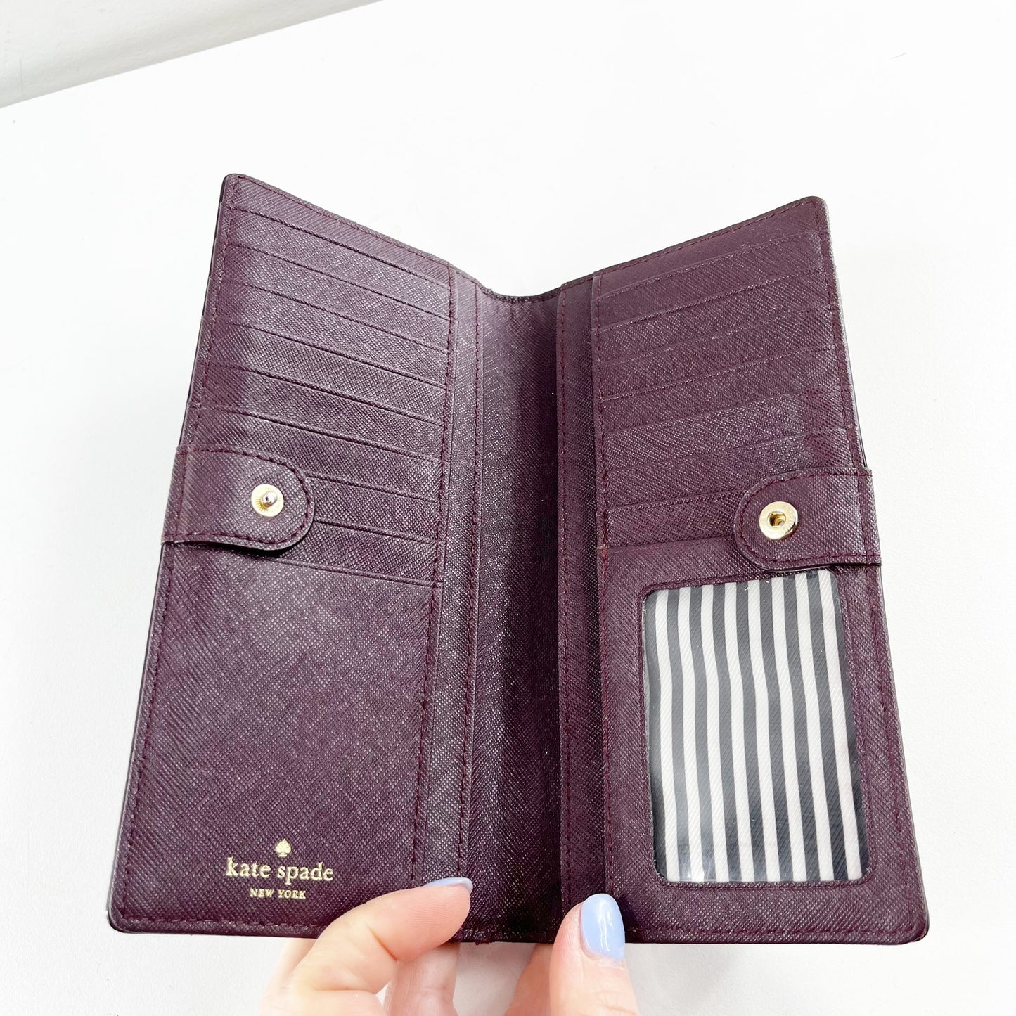 Kate Spade Rectangle Snap Closure Leather Bi Fold Wallet Purple Plum