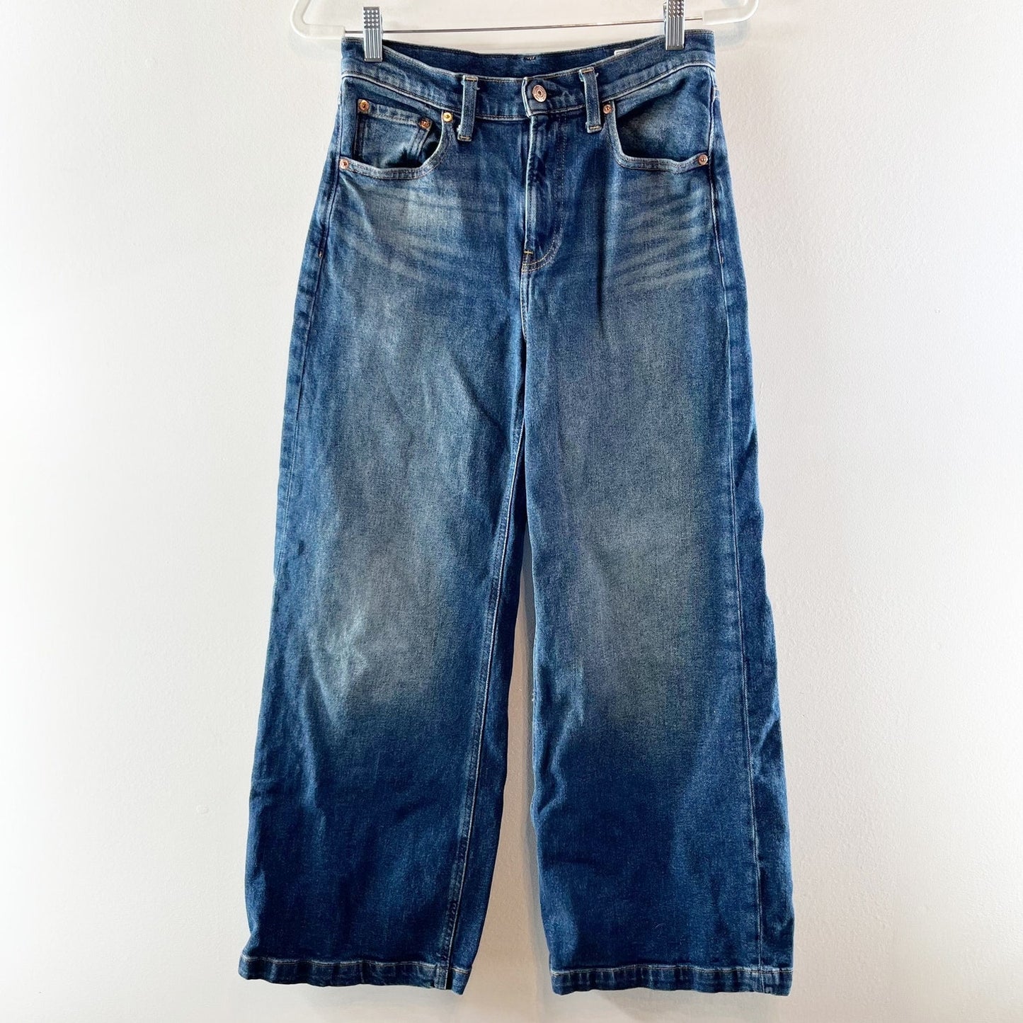 Gap Stride High Rise Medium Wash Denim Wide Leg Jeans Blue 27 / 4 Petite