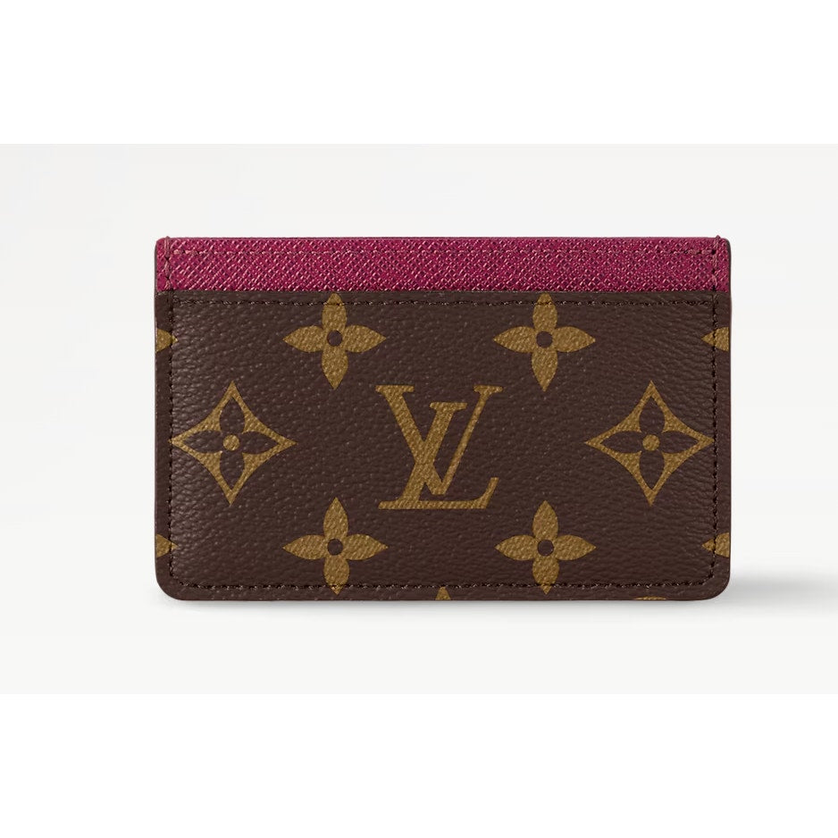 Louis Vuitton Monogram Small Card Holder Wallet Brown Fuchsia Pink Trim