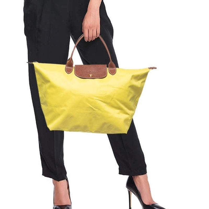 Longchamp Nylon Medium Le Pliage Tote Handbag Yellow Brown
