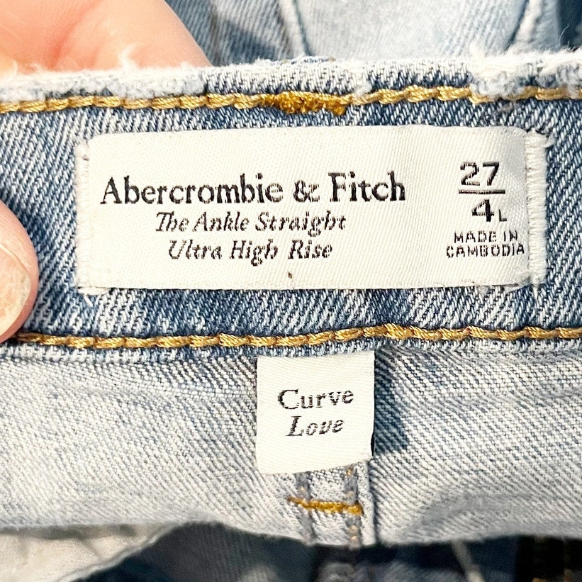 Abercrombie The Ankle Straight Ultra High Rise Curve Love Jeans Blue 4 Long
