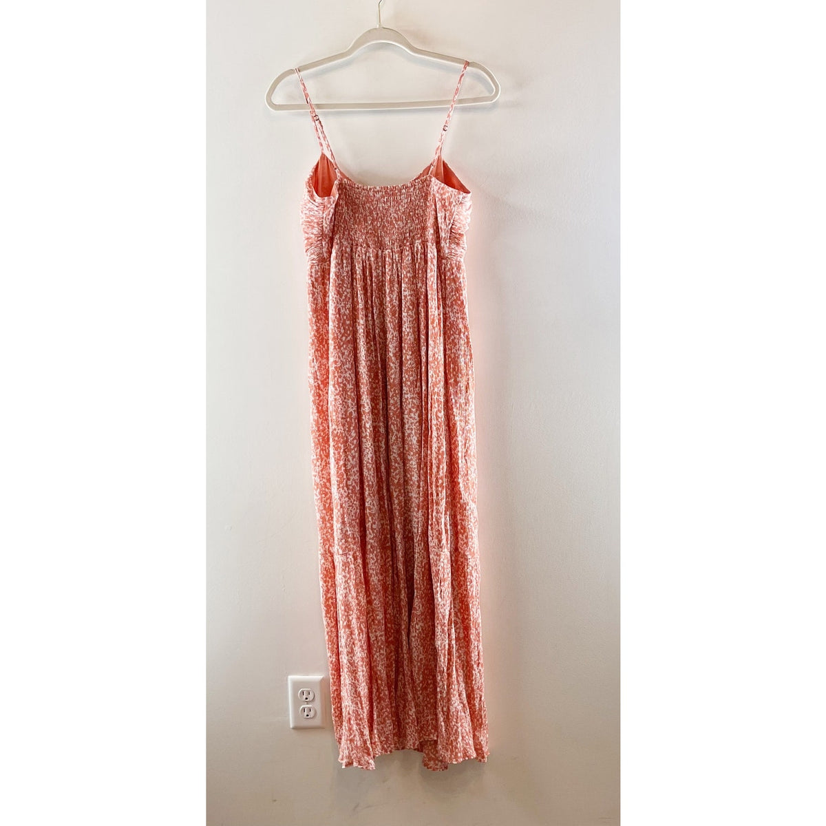 Abercrombie Crinkle Ruched Flowy Floral Boho Maxi Slip Dress Pink Coral Medium