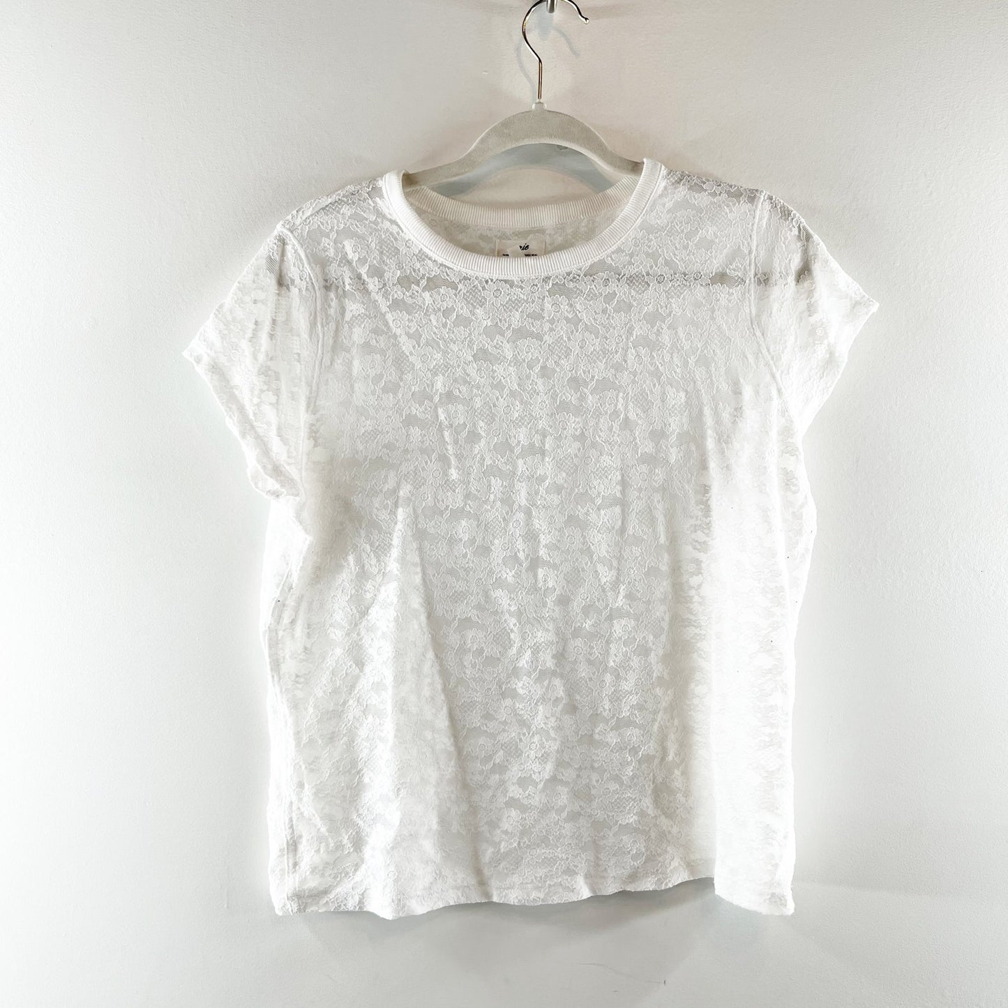 Aerie Crewneck Short Sleeve Lace Vintage Tee Shirt White Large