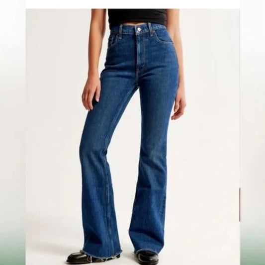 Abercrombie High Rise Vintage Flare Jeans Curve Love Dark Wash Blue 8 Short