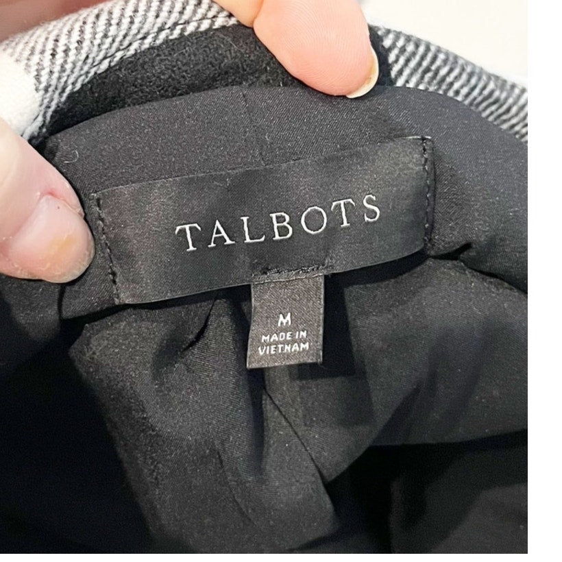 Talbots Belle Check Long Sleeve Button Up Shirt Jacket White Black Medium