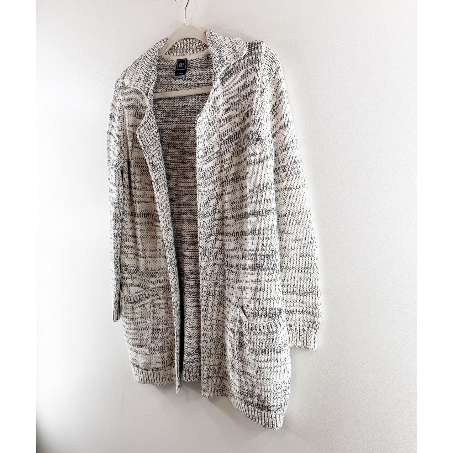 GAP Marled Knit Long Sleeve Open Cardigan Sweater Gray Medium