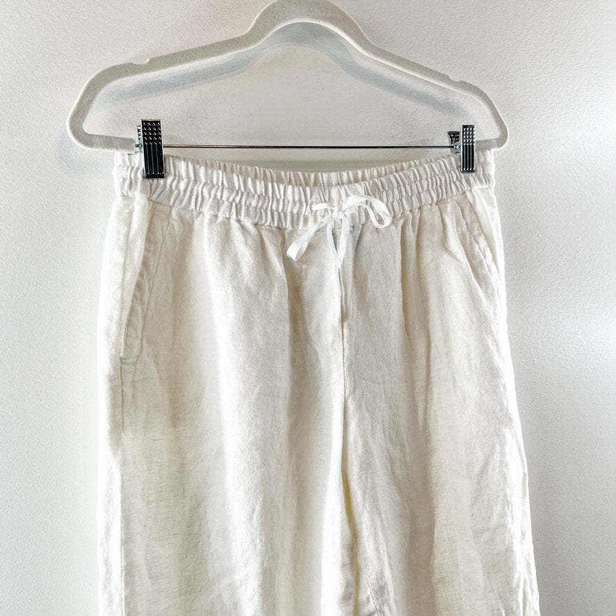 Talbots Washed 100% Linen High Rise Wide Leg Relaxed Cropped Pants White Small