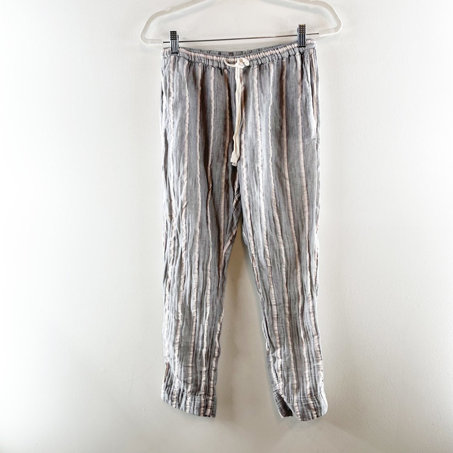 Xirena 100% Cotton Striped Drawstring Straight Leg Lounge Pants Gray Small