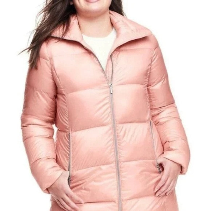 Lands' End Sheen Quilted Mid Length Big Puffer 90% Down Jacket Pink Large