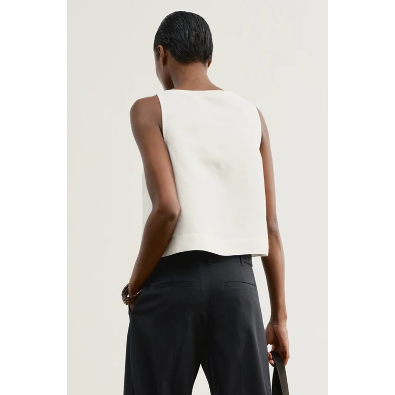 AYR The Swing Silk Linen Blend Sleeveless Crop Tank Top White Small