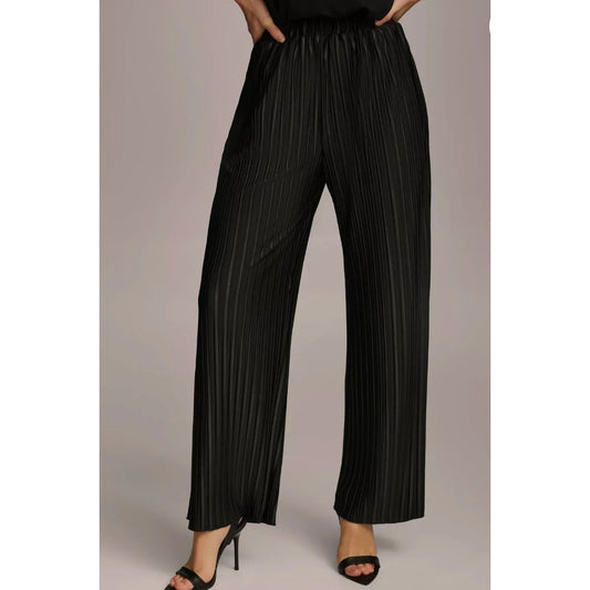 Donna Karan New York High Rise Straight Leg Plisse Pleated Pants Black Large