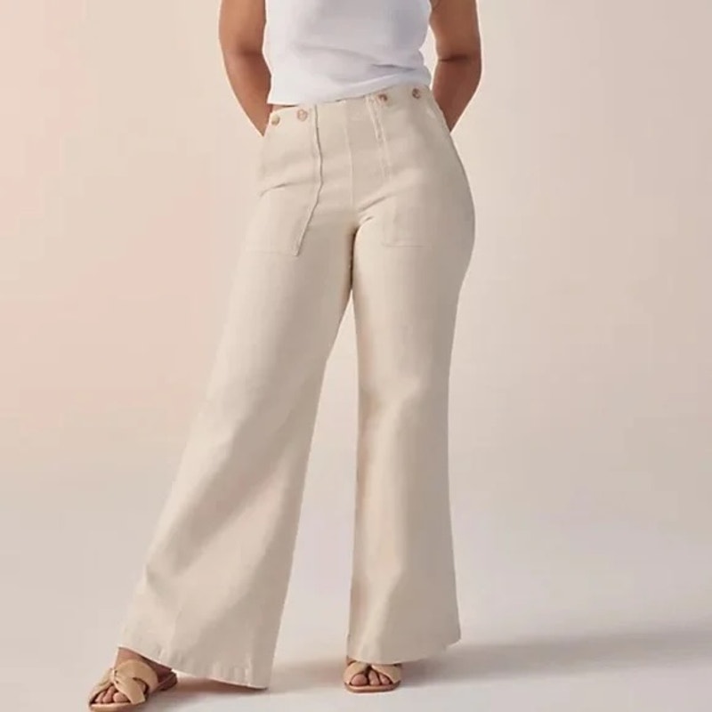 Pilcro Anthropologie The Kit High-Rise Wide-Leg Utility Trousers Cream 29