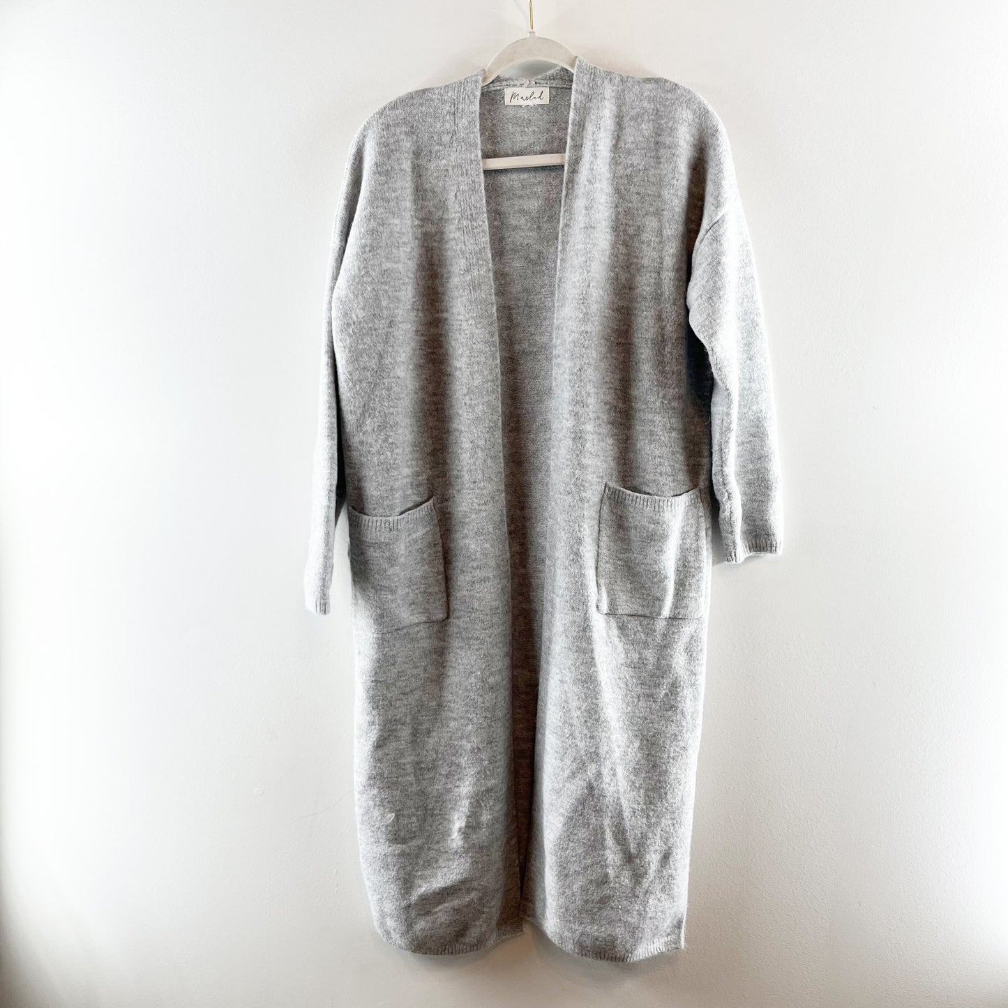 Marled Long Sleeve Open Duster Cardigan Sweater Gray Medium