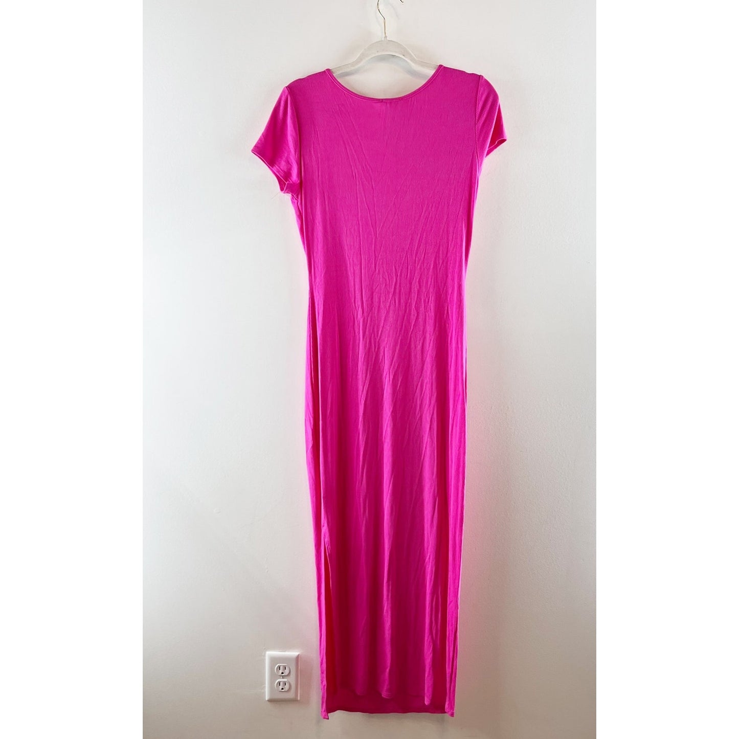 See You Monday Short Sleeve Square Neck Ribbed Maxi Dress Pink XL