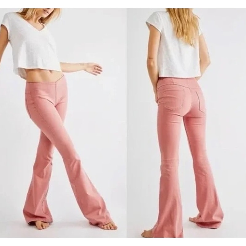 Free People Penny Pull On Stretch Flare Bellbottom Pants Rose Pink 29 / 8