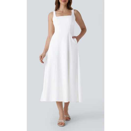 Halara Sleeveless Square Neck Side Pocket Corset Maxi Dress Frost White Small