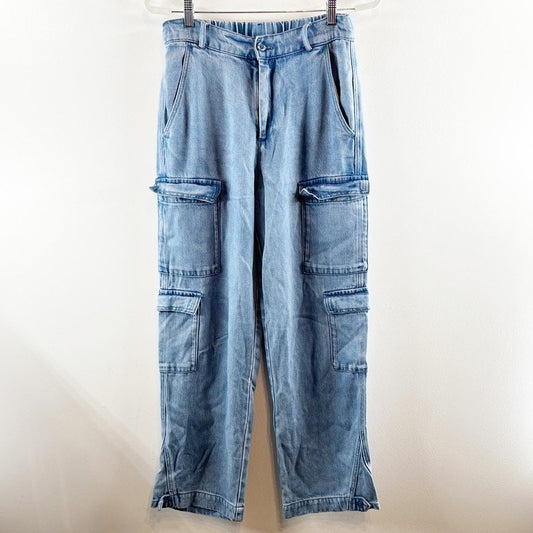 YFB Young Fabulous Broke High Rise Wide Leg Denim Cargo Jeans Blue Small
