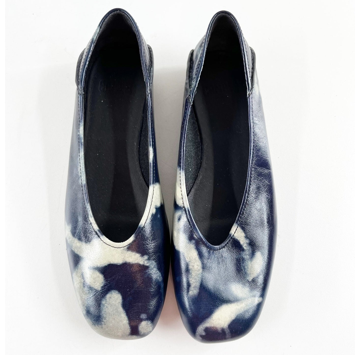 Camper Casi Myra Square Toe Leather Ballet Flats Blue Black 37 / 6.5