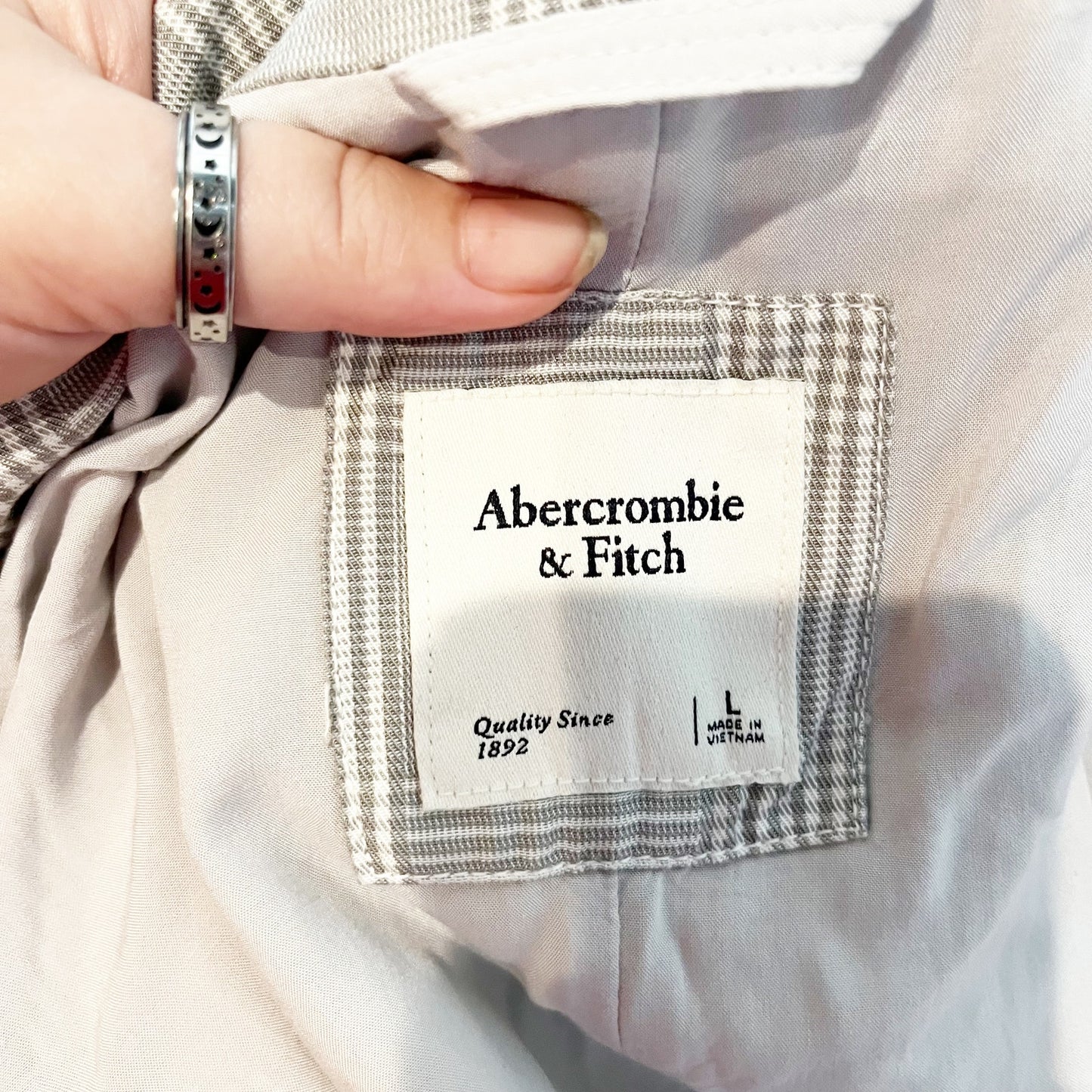 Abercrombie Long Sleeve Plaid Boyfriend Oversized Blazer Jacket Gray Large