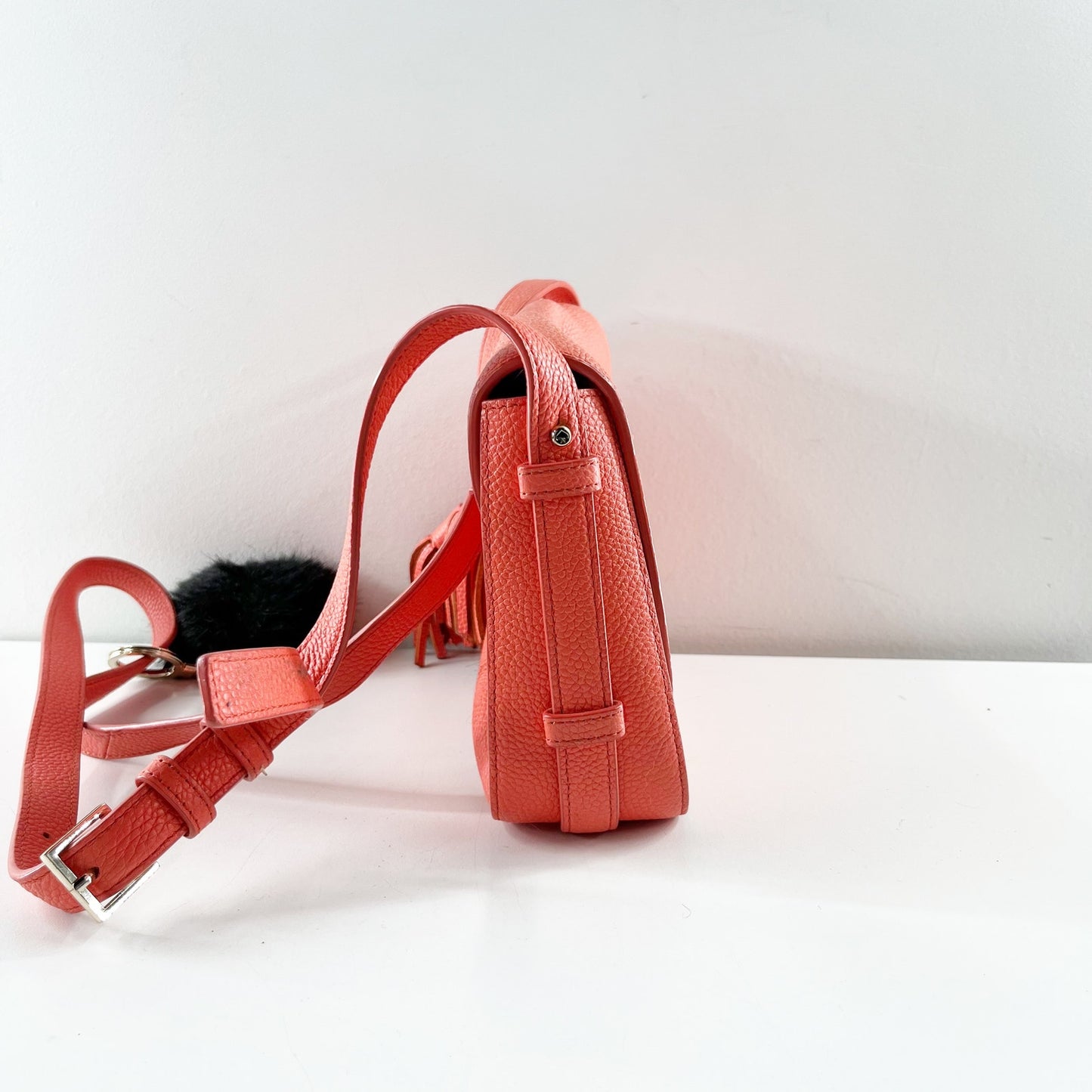 Kate Spade Orchard Street Flap Foldover Leather Crossbody Bag Purse Coral Orange