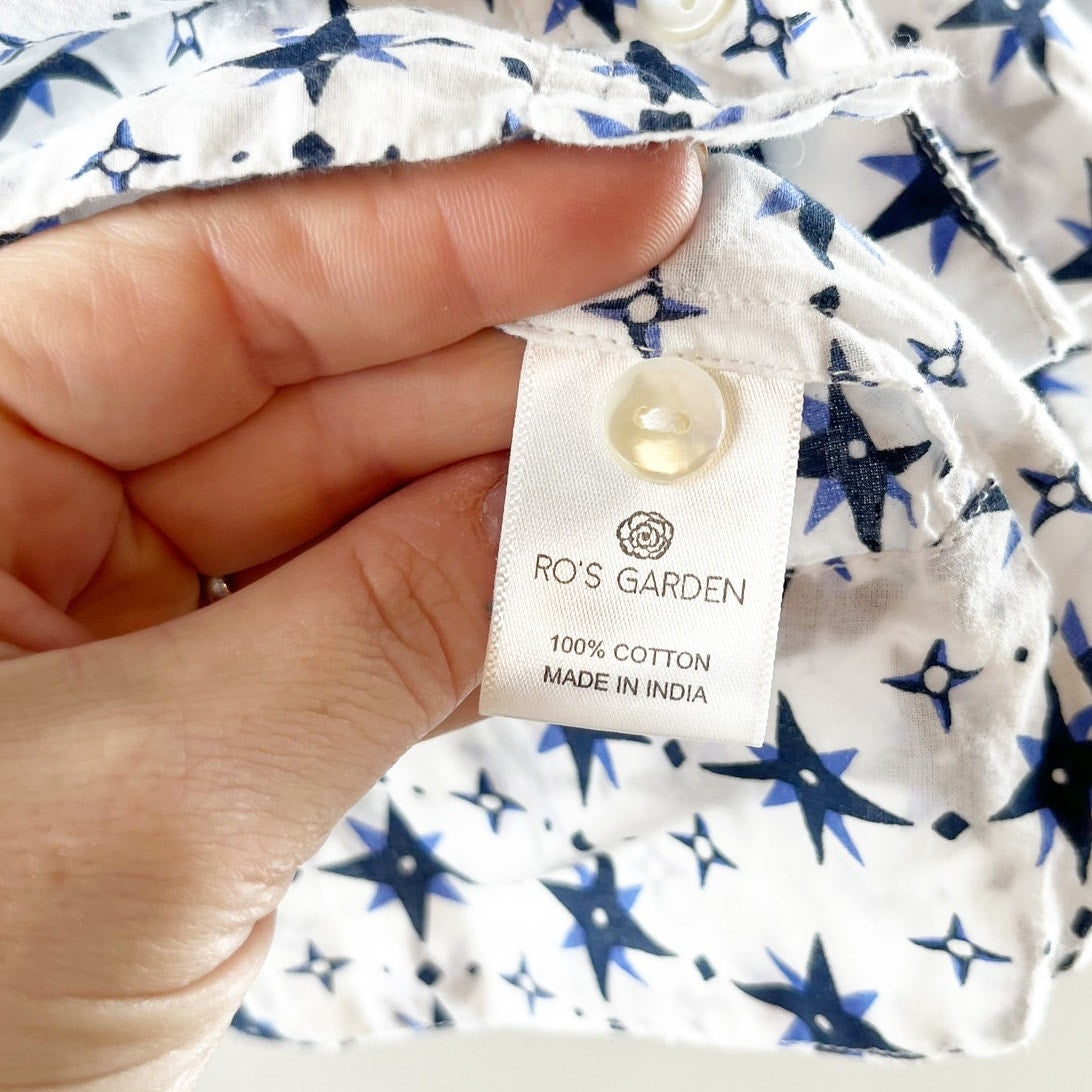 Ros Garden Tuckernuck Elbow Length Square Neck Puff Sleeve Printed Top White XS