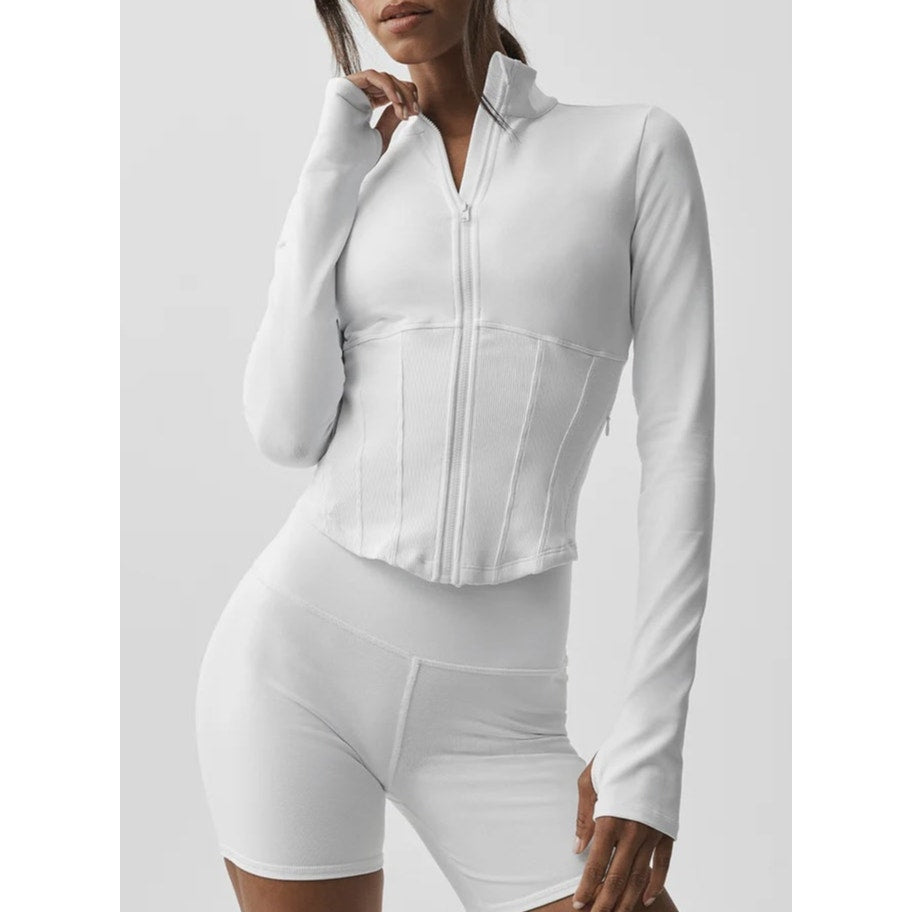 Alo Airbrush Corset Full Zip Up Long Sleeve Jacket White Small