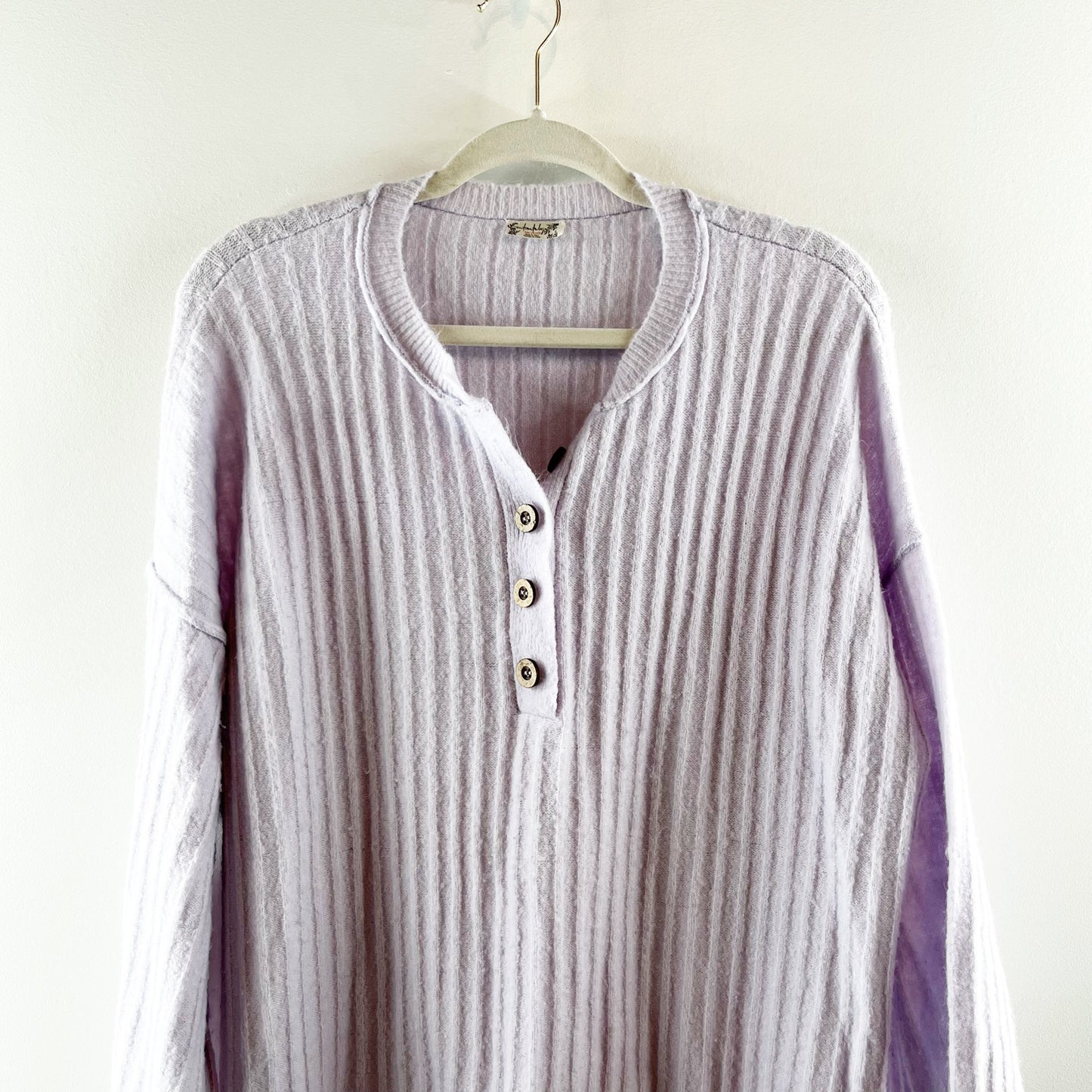 Free People Around the Clock Ribbed Long Sleeve Tunic Sweater Lilac Purple XS