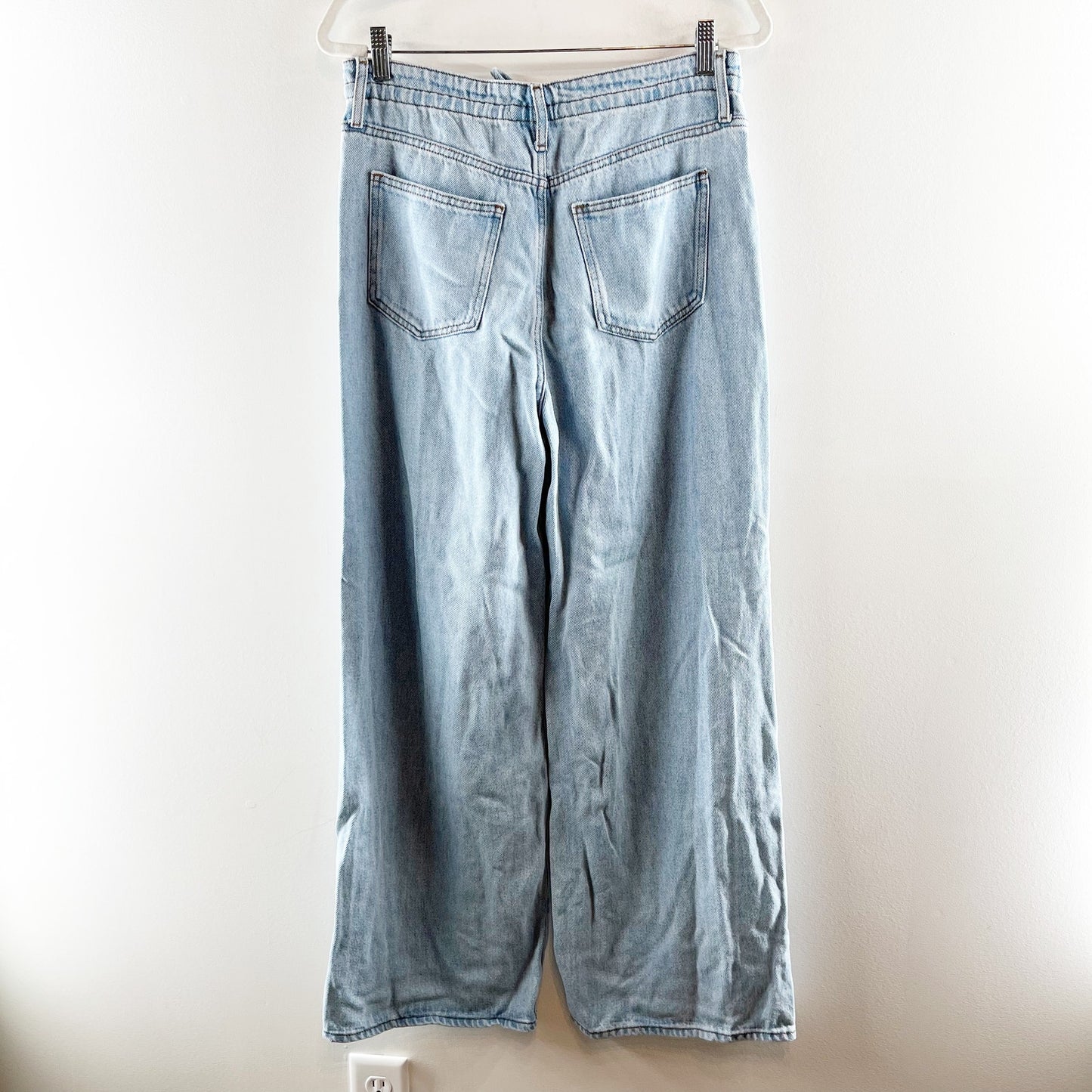 FRAME Super Drape Drawstring High Waisted Denim Wide Leg Jeans Blue 27