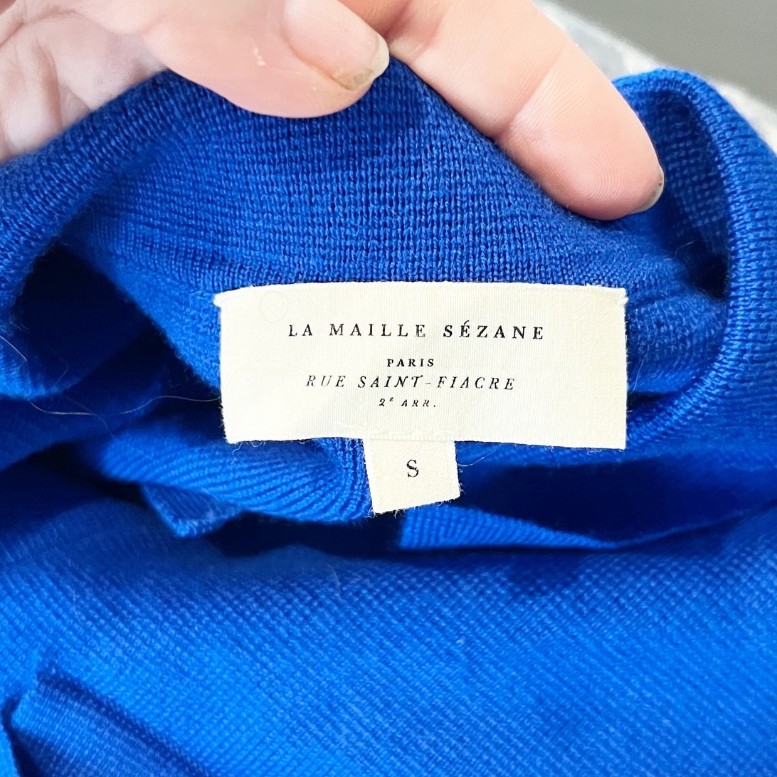 Sezane Betty Wool Long Sleeve Cardigan Sweater Royal Blue Small