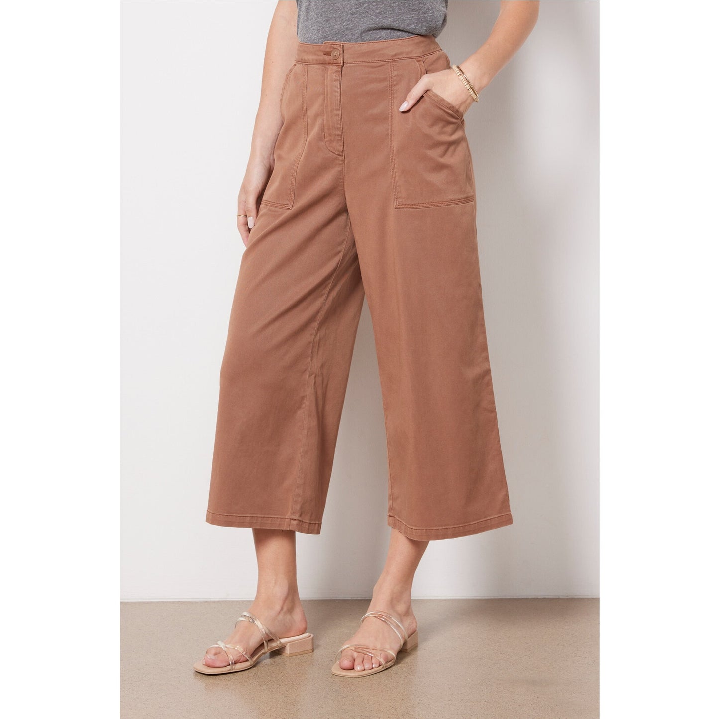 Splendid Evereve Margaret Cropped Wide Leg Trouser Pants Chocolate Brown XS