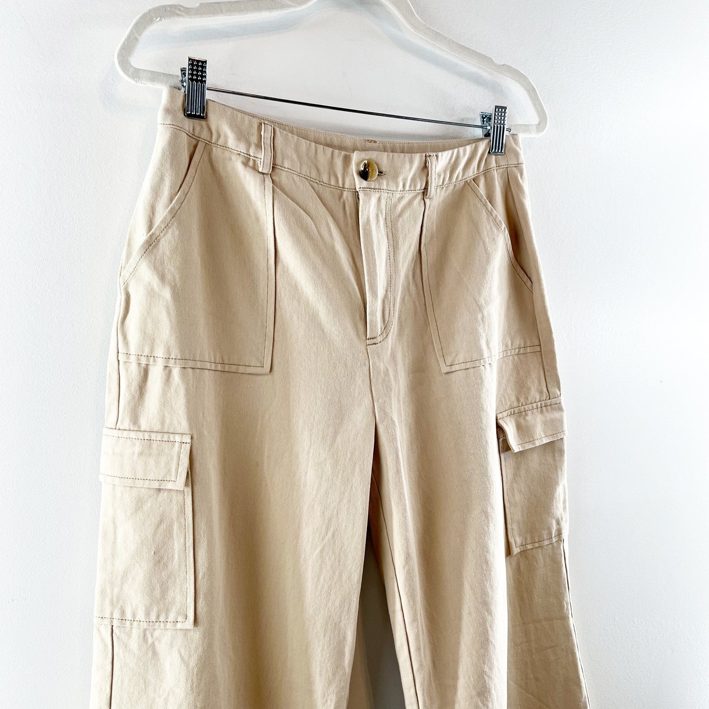 ACOA High Rise Wide Leg Cargo Pants Khaki Tan Large