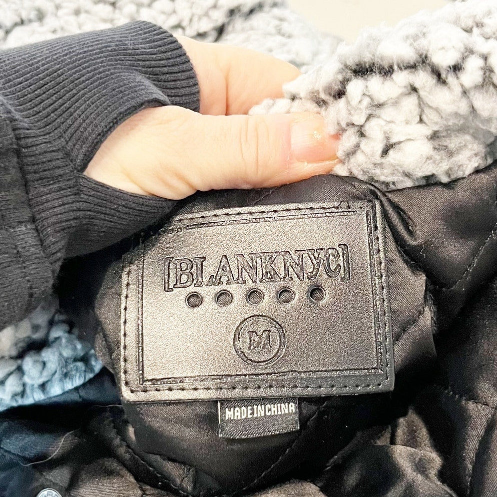 Blank NYC Long Sleeve Full Zip Sherpa Fleece Cropped Jacket Gray Medium