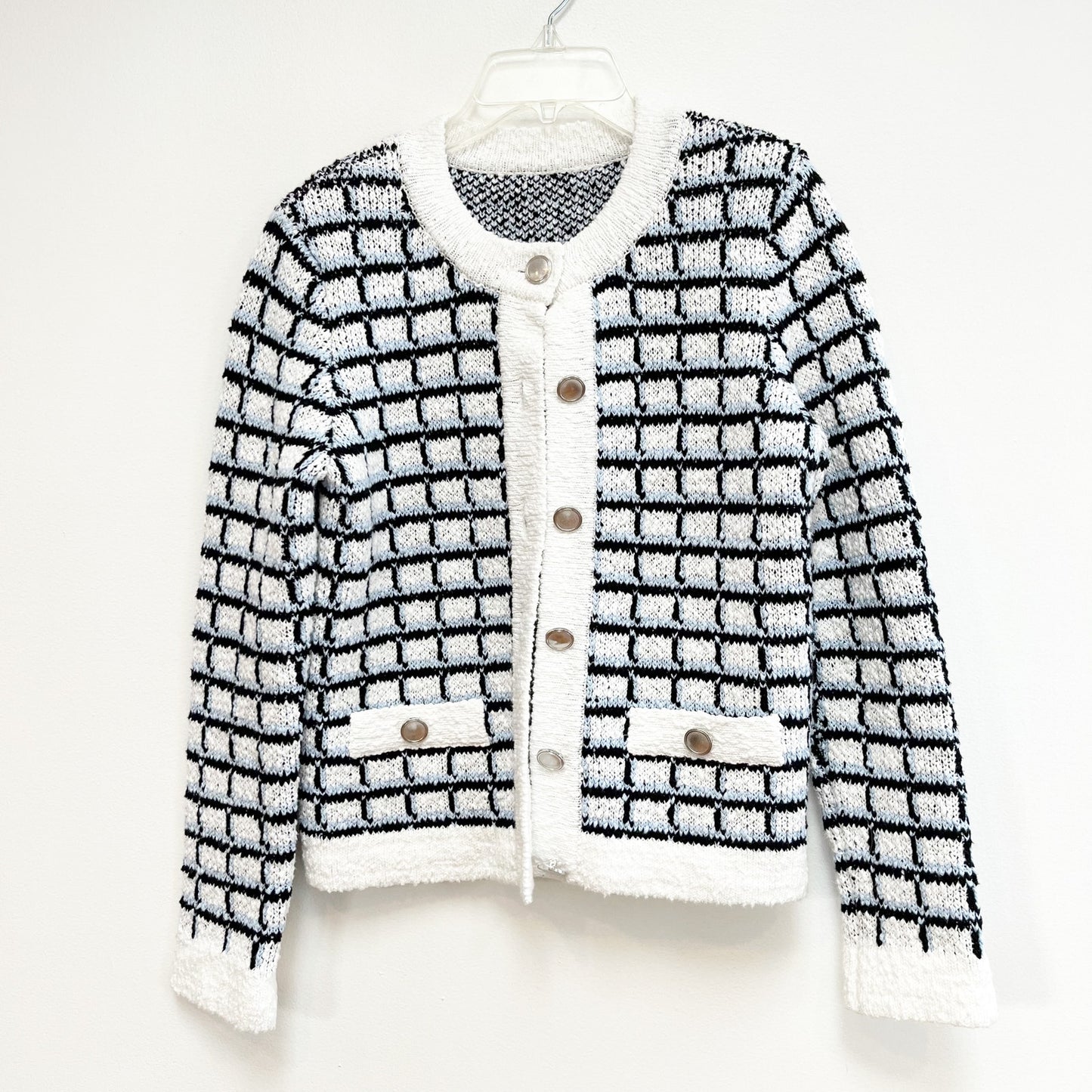 Veronica Beard Lavigne Tweed Knit Sweater Jacket Blue White Small