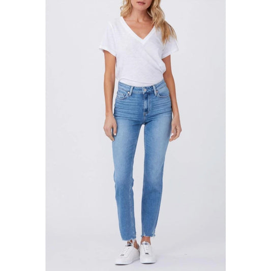 Paige Cindy Mel Destroyed Raw Hem High Rise Straight Leg Jeans Blue 28 / 6