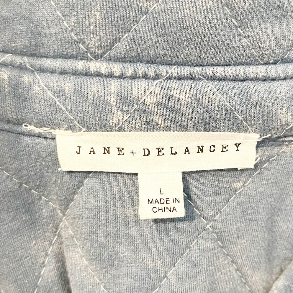 Jane + Delancey Long Sleeve Button Up Quilted Denim Washed Jacket Blue Large