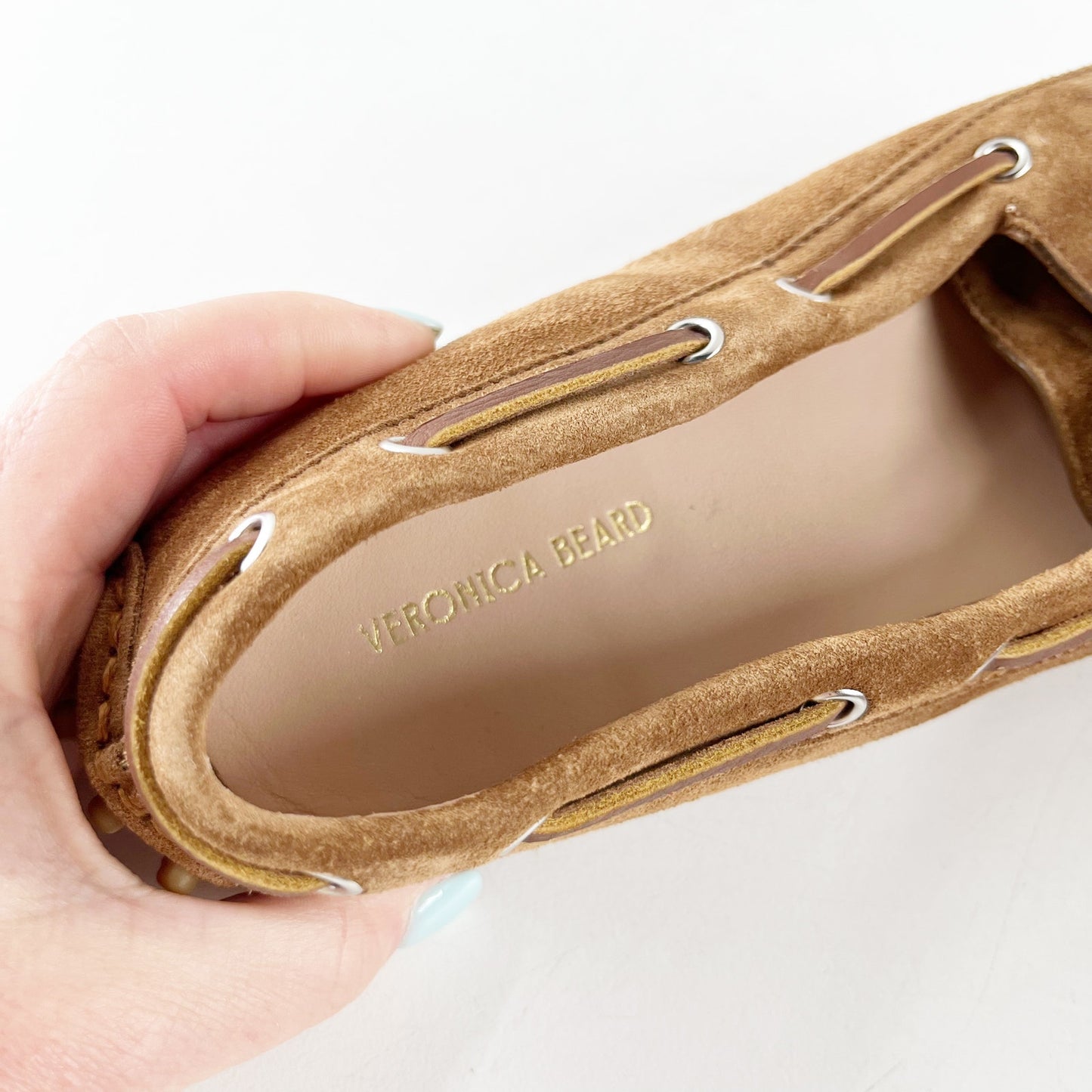 Veronica Beard Jia Suede Leather Slip On Lace Up Flat Boat Shoes Hazelwood 8.5